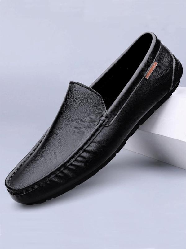 Men's Solid Color Plain Round Toe Loafers, Casual Slip-On Shoes For Driving