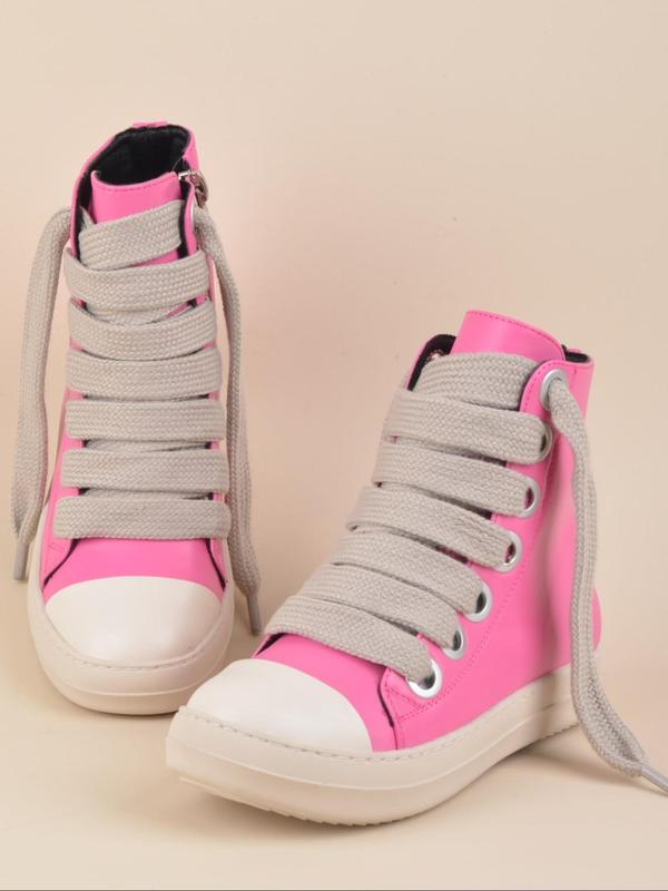 Women's Fashionable High Top Sneakers, Casual Sporty Zipper Design Wide Tie Sneakers, Female All-match Round Toe Shoes for Daily Wear Fall Shoes