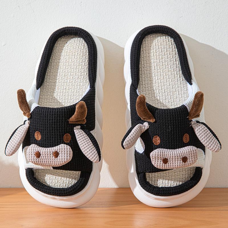 Cute Cartoon Cow Slipper for Women Open Toe Soft Anti-slip House Shoes