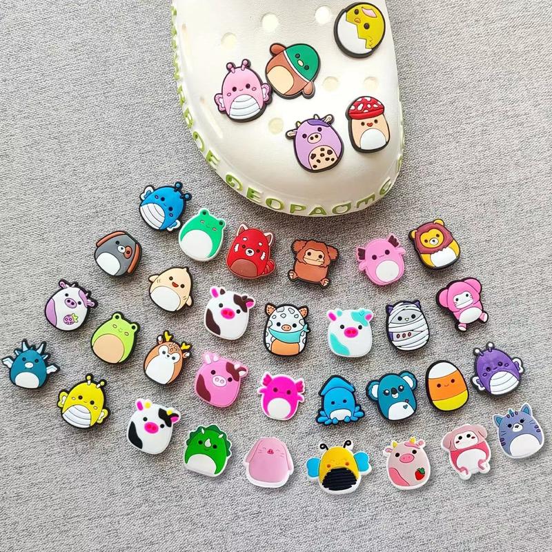 36pcs squishmallow Cute Cartoon Pig Shaped Shoe Decoration for Clogs, Animal Design Cute All-match Clogs for Daily Wear Footwear Comfort Bedroom