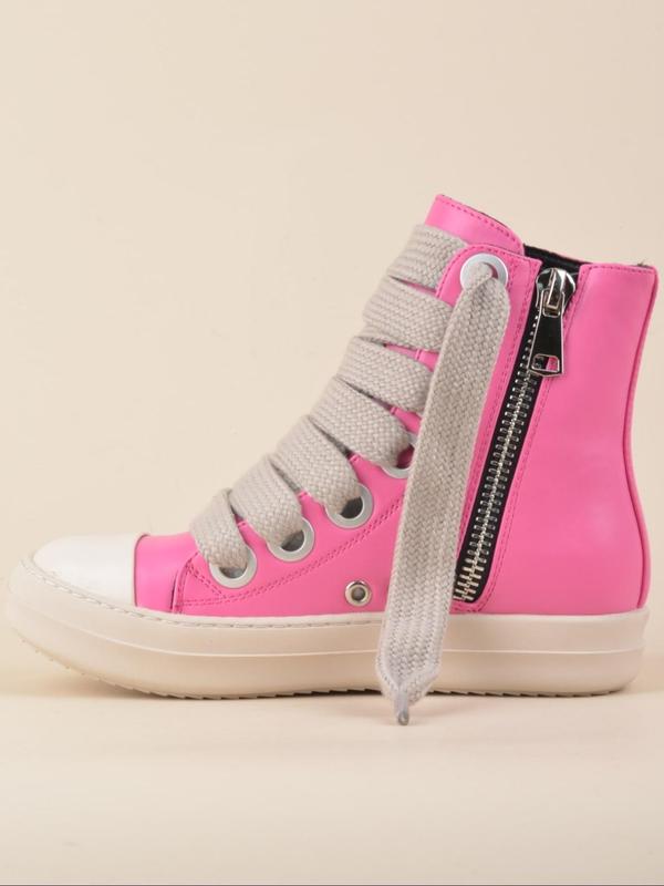 Women's Fashionable High Top Sneakers, Casual Sporty Zipper Design Wide Tie Sneakers, Female All-match Round Toe Shoes for Daily Wear Fall Shoes