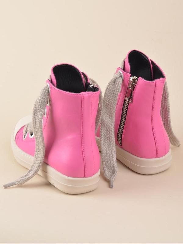 Women's Fashionable High Top Sneakers, Casual Sporty Zipper Design Wide Tie Sneakers, Female All-match Round Toe Shoes for Daily Wear Fall Shoes