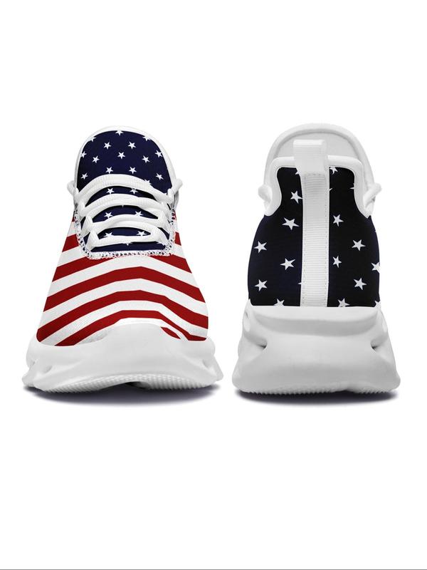 Men's Fashionable Random American Flag Print Lace Up Sneakers, Casual Comfortable Breathable Sports Running Shoes, Male All-match Round Toe Shoes for Daily Wear