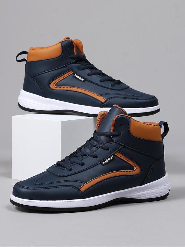 Men's Sporty Lace Up High Top Sneakers, Casual Comfortable Breathable Skate Shoes, Fashionable Sneakers for Daily Wear