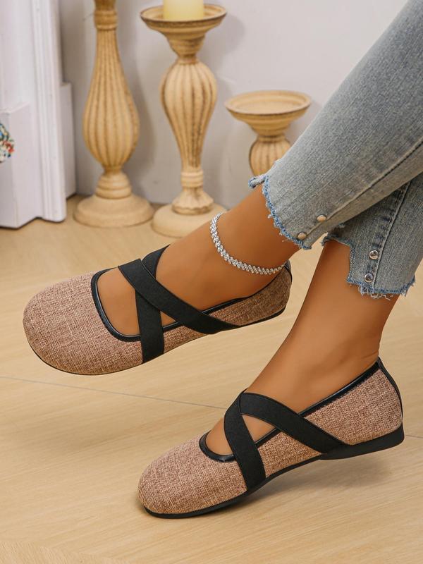 Women's Fashionable Plain Color Crossed Strap Slip on Flats, Casual Comfortable Round Toe Loafers for Daily Wear, Lightweight Breathable Shoes for Women & Girls