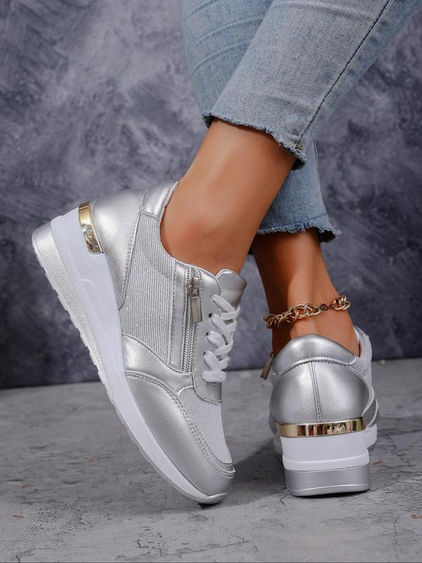 Women's Fashionable Lace Up Platform Sneakers, Casual Comfortable Breathable Sports Shoes, Female All-match Round Toe Chunky Sneakers for Daily Life