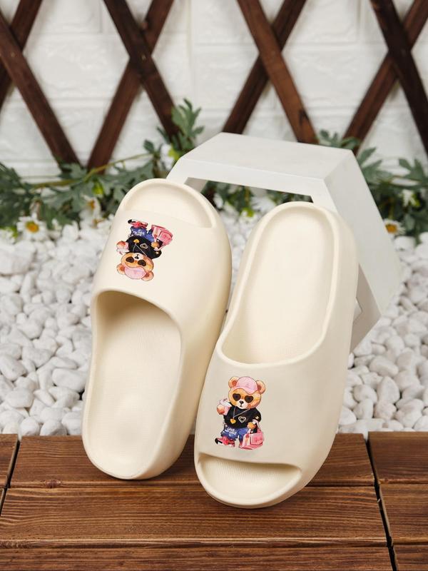 Women's Cute Cartoon Bear Pattern Slides, Casual Comfortable Home Slippers, Thick Sole Non-slip Slippers for Indoor & Outdoor Wear