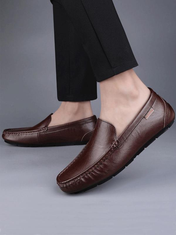 Men's Solid Color Plain Round Toe Loafers, Casual Slip-On Shoes For Driving