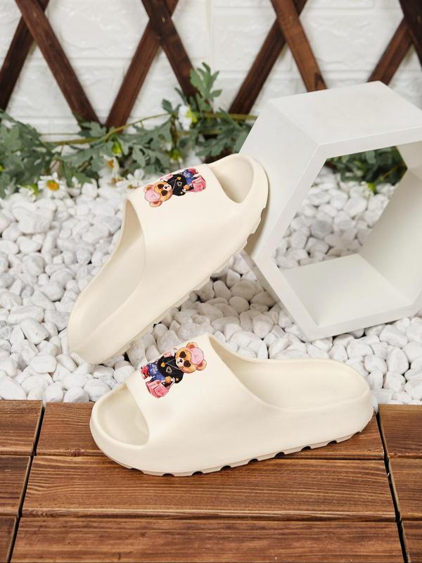 Women's Cute Cartoon Bear Pattern Slides, Casual Comfortable Home Slippers, Thick Sole Non-slip Slippers for Indoor & Outdoor Wear