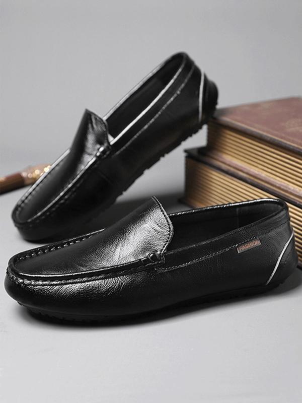 Men's Solid Color Plain Round Toe Loafers, Casual Slip-On Shoes For Driving