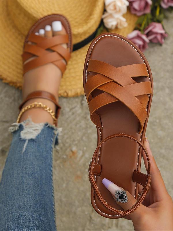 Cross Design Slide Sandals for Women, Sandals for Summer 2024, Trendy Vacation Beach Sandals for Traveling & Beach Party