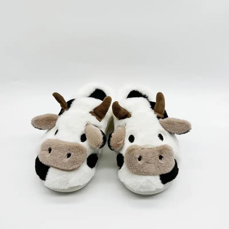 Animal Cotton Slippers Shoe Flipflop Fur Milk Cow Slippers Cute Cartoon Cow Dog Slippers for Women Men Kawaii Fuzzy Slippers Cozy Soft Cloud Slippers Warm Comfy House Slippers for Women Indoor Outdoor Warmth in Winter Non-Slip Plush Preppy Slippers