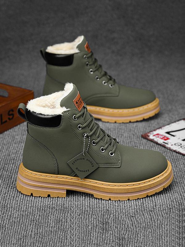 Men's Fashionable Lace Up Ankle Boots, Casual Warm Snow Boots for Outdoor Activities, Male All-match Round Toe Boots for Daily Wear