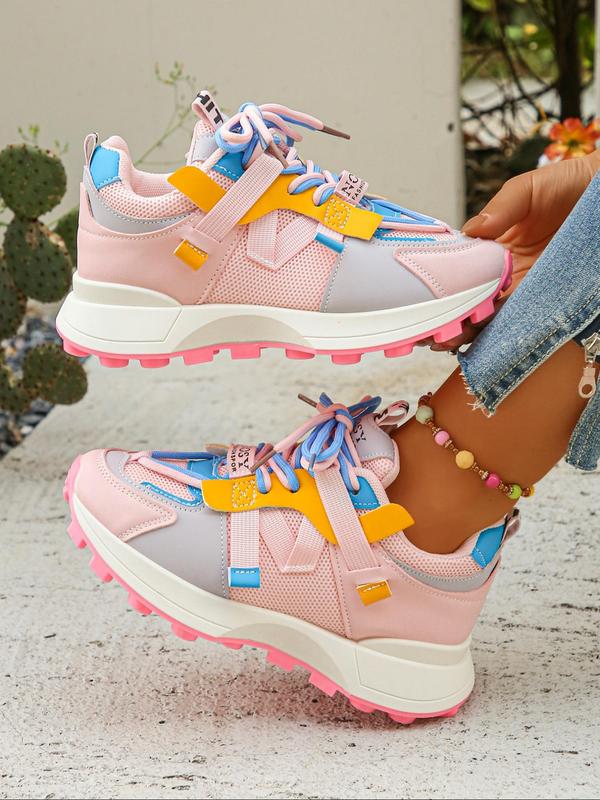 Colorblock Lace Up Low Top Sneakers, Shoes for Summer 2024, Women's Matching Workout Sneakers, Girl Breathable Non-slip Running Sneakers, 2024 Round Toe Sports Shoes, Walking Shoes