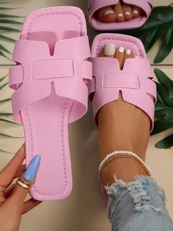 Square Toe Flat Sandals for Women, Solid Color Flat Sandals Summer 2024, Elegant Slippers Sandals for Summer Daily Wear, Girl Comfort Walking Shoes