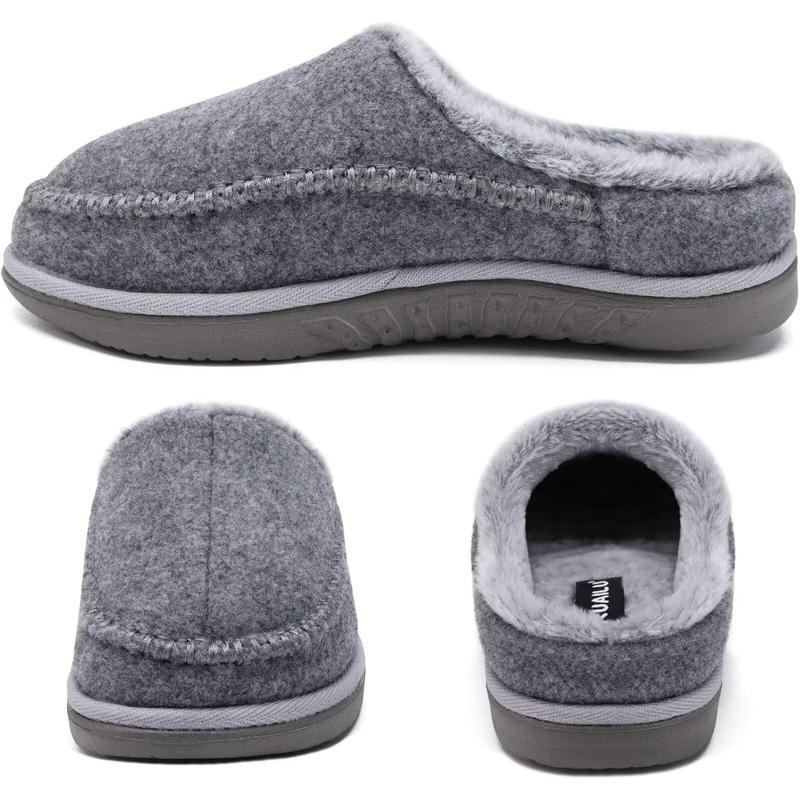 KuaiLu Mens Clog Slippers with Arch Support Suede Faux Fur Memory Foam Warm House Shoes Comfortable Slip-on Mans Bedroom Indoor Outdoor Slippers Rubber Sole Size 7-16