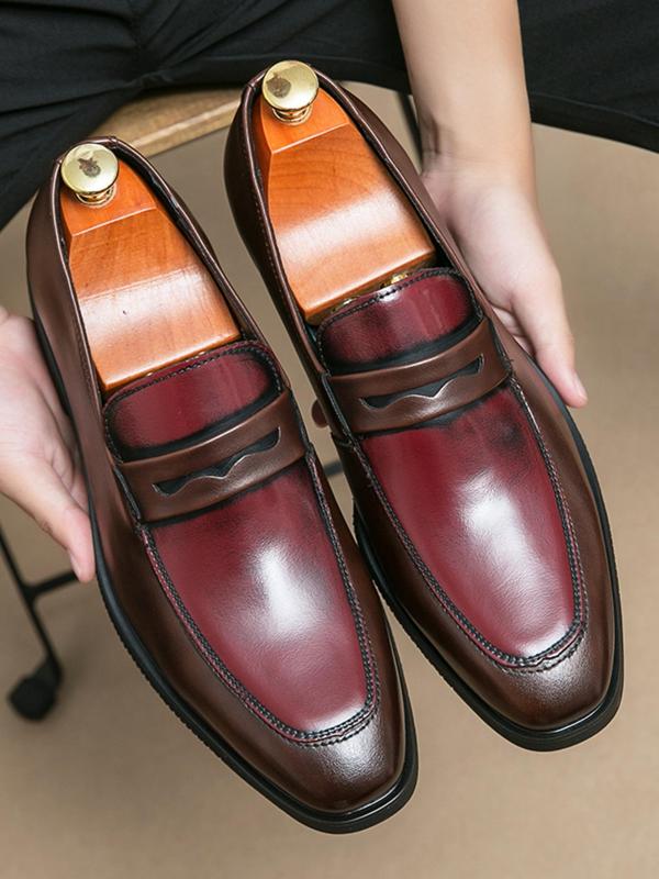 Men's Business Style Solid Color Colorblock Slip on Dress Shoes, Fashionable Square Toe Dress Shoes for Work Office, Lightweight Breathable Comfortable Shoes for Daily Wear