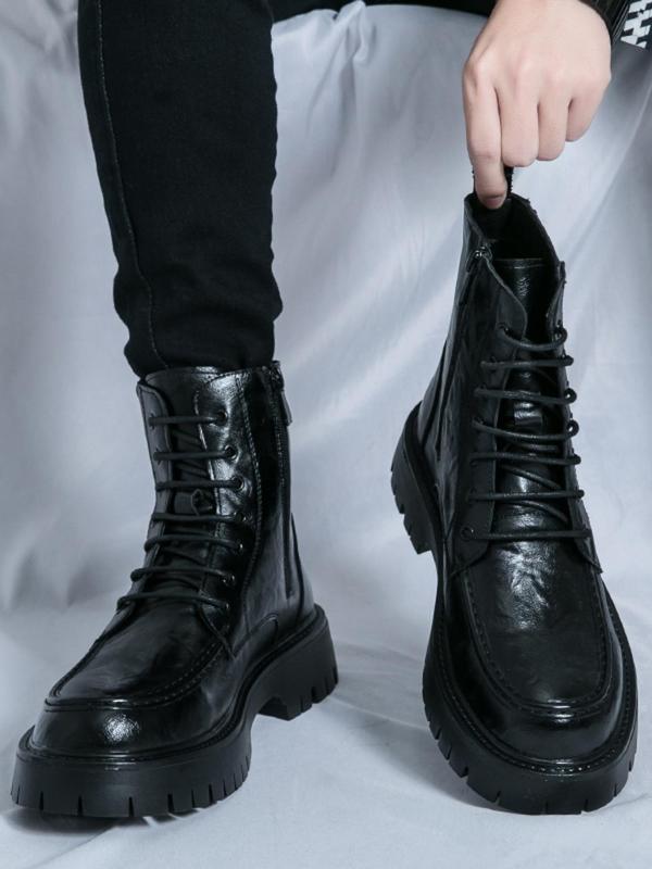 Men's Fashionable Lace Up Front Ankle Boots, Casual Comfortable Boots for Daily Wear, Male All-match Trendy Platform Boots for Men