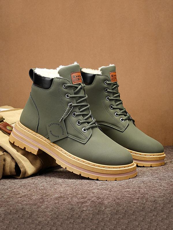 Men's Fashionable Lace Up Ankle Boots, Casual Warm Snow Boots for Outdoor Activities, Male All-match Round Toe Boots for Daily Wear