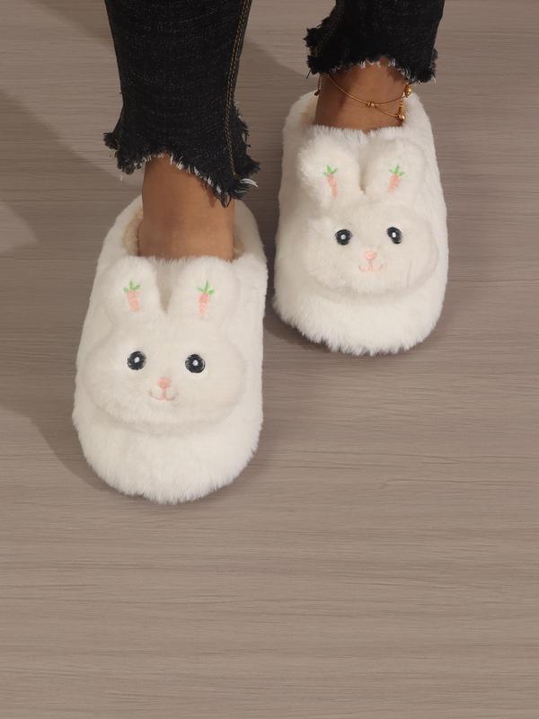 Women's Cute Rabbit Design Bedroom Slippers, Trendy Fluffy Soft Warm Bedroom Slippers,  Slippers for Fall & Winter, Fashion Funny Fuzzy Bunny Slippers