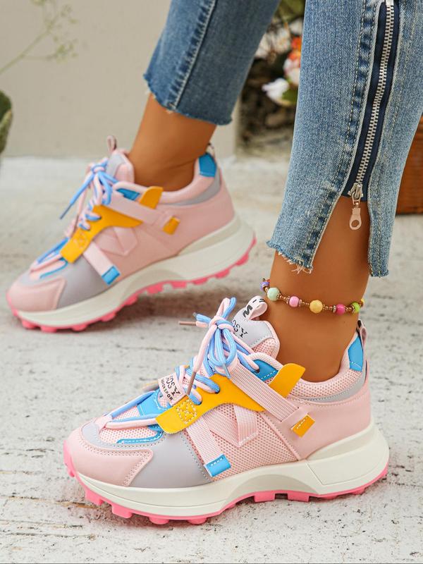 Colorblock Lace Up Low Top Sneakers, Shoes for Summer 2024, Women's Matching Workout Sneakers, Girl Breathable Non-slip Running Sneakers, 2024 Round Toe Sports Shoes, Walking Shoes