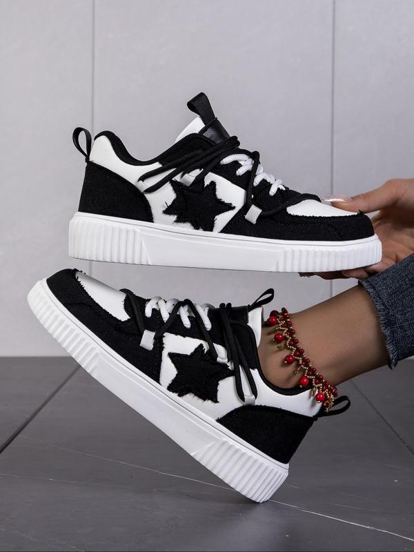 Women's Star Patched Design Lace Up Front Low Top Sneakers, Casual Breathable Skate Shoes, 2024 Fall Summer Trendy All-match Sports Shoes for Work & Daily Wear, Fall Outfits, Fall Freshness