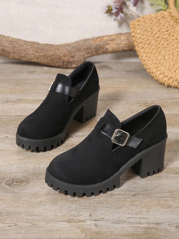 Women's Fashionable Solid Color Platform Chunky Heeled Mary Janes Pumps, Casual Comfortable Shoes for Daily Wear, Perfect for Students and Outdoor