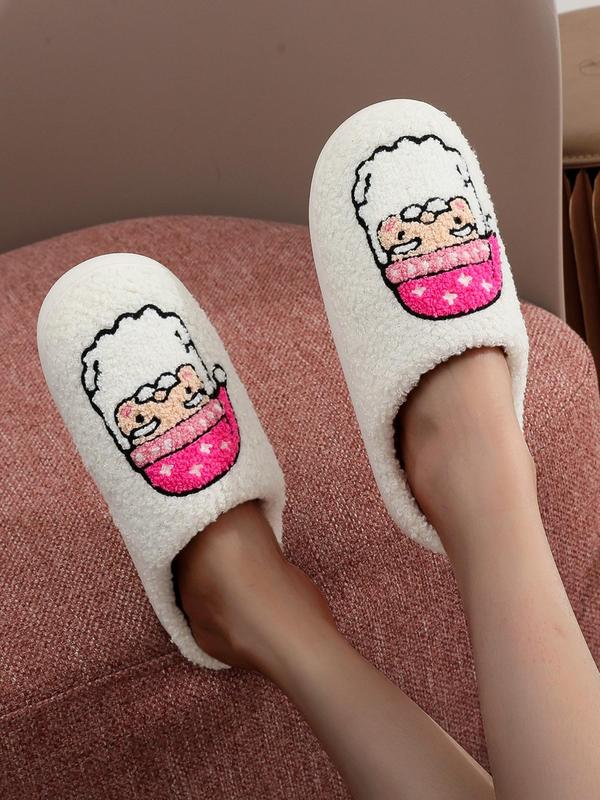 Christmas Themed Santa Claus Embroidered Plush Slippers, Casual Soft Comfortable Home Slippers for Women & Men, Fashionable Slippers for Indoor & Outdoor Wear