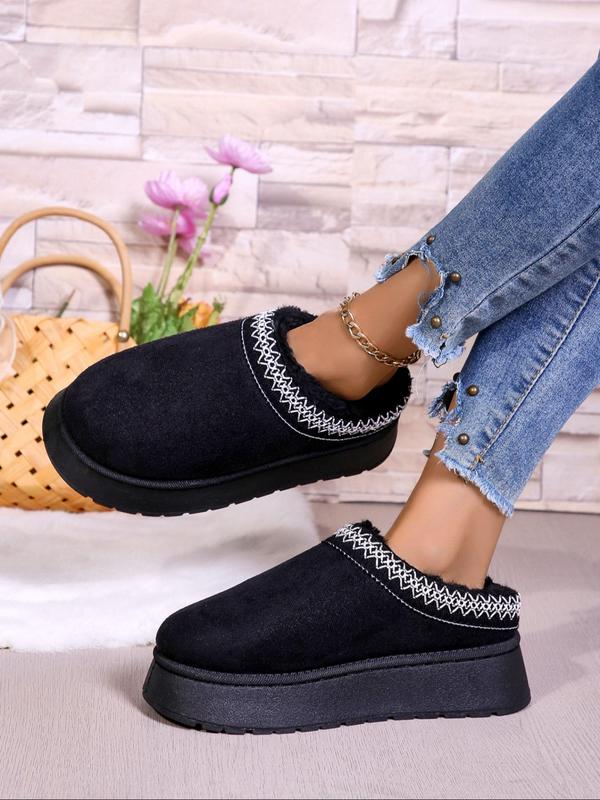 Women's Fashionable Plain Color Platform Slippers, Casual Comfortable Home Slippers, Warm Slippers for Indoor & Outdoor Use for Fall & Winter