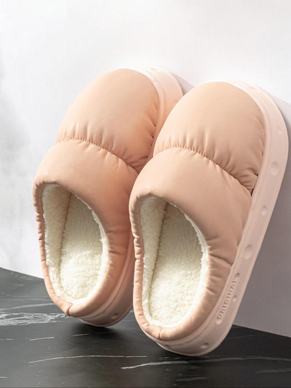 Solid Color Waterproof Slippers for Women, Casual Matching Comfortable Two Tone Contrast Binding Design Home Slippers, 2024 Simple Warm Slippers for Indoor Use for Fall & Winter, Fall Outfits, Fall Freshness Indoor Slippers Platform Slippers