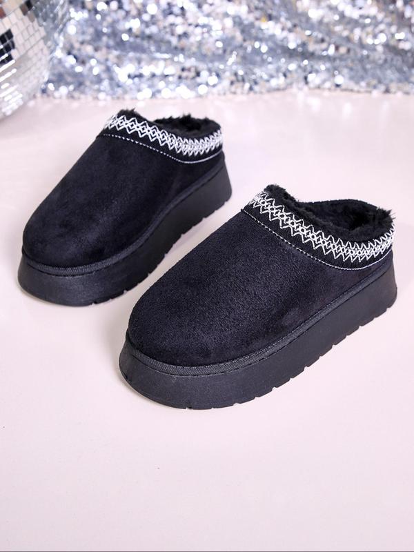 Women's Fashionable Plain Color Platform Slippers, Casual Comfortable Home Slippers, Warm Slippers for Indoor & Outdoor Use for Fall & Winter