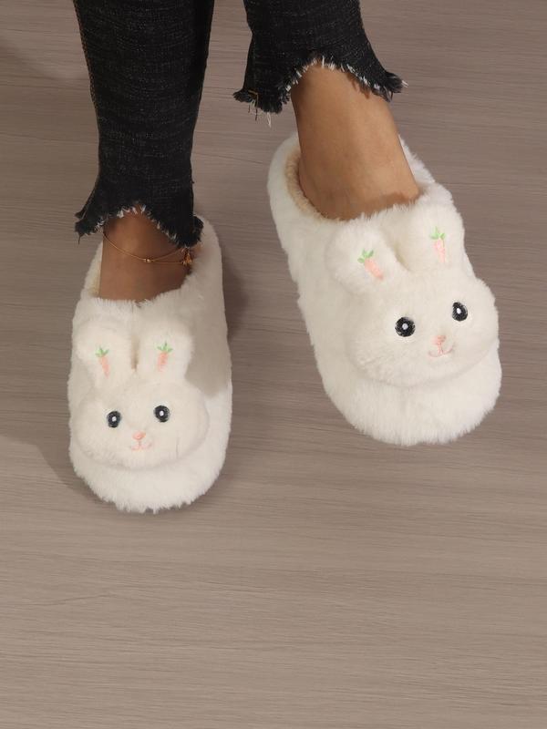 Women's Cute Rabbit Design Bedroom Slippers, Trendy Fluffy Soft Warm Bedroom Slippers,  Slippers for Fall & Winter, Fashion Funny Fuzzy Bunny Slippers