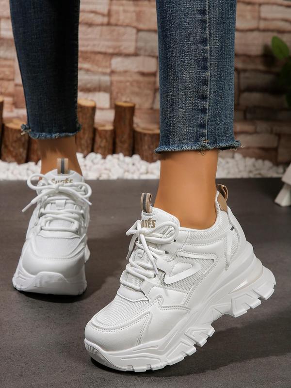 Women's Fashionable Plain Lace Up Low Top Chunky Sneakers, 2024 New Style Casual Comfortable Sports Shoes for Daily Wear, Perfect for Students and Outdoor Sports