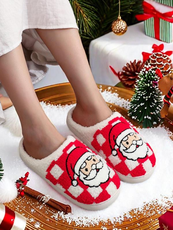 Christmas Themed Santa Claus Embroidered Plush Slippers, Casual Soft Comfortable Home Slippers for Women & Men, Fashionable Slippers for Indoor & Outdoor Wear