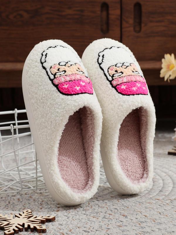 Christmas Themed Santa Claus Embroidered Plush Slippers, Casual Soft Comfortable Home Slippers for Women & Men, Fashionable Slippers for Indoor & Outdoor Wear