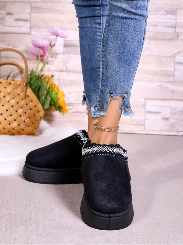 Women's Fashionable Plain Color Platform Slippers, Casual Comfortable Home Slippers, Warm Slippers for Indoor & Outdoor Use for Fall & Winter