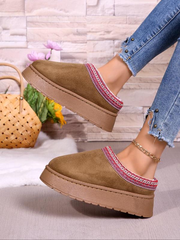 Women's Fashionable Plain Color Platform Slippers, Casual Comfortable Home Slippers, Warm Slippers for Indoor & Outdoor Use for Fall & Winter