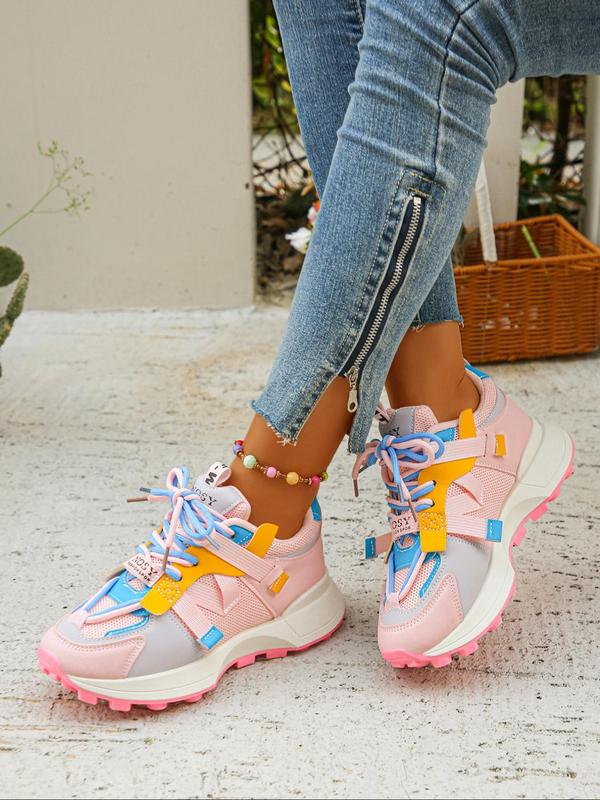 Colorblock Lace Up Low Top Sneakers, Shoes for Summer 2024, Women's Matching Workout Sneakers, Girl Breathable Non-slip Running Sneakers, 2024 Round Toe Sports Shoes, Walking Shoes