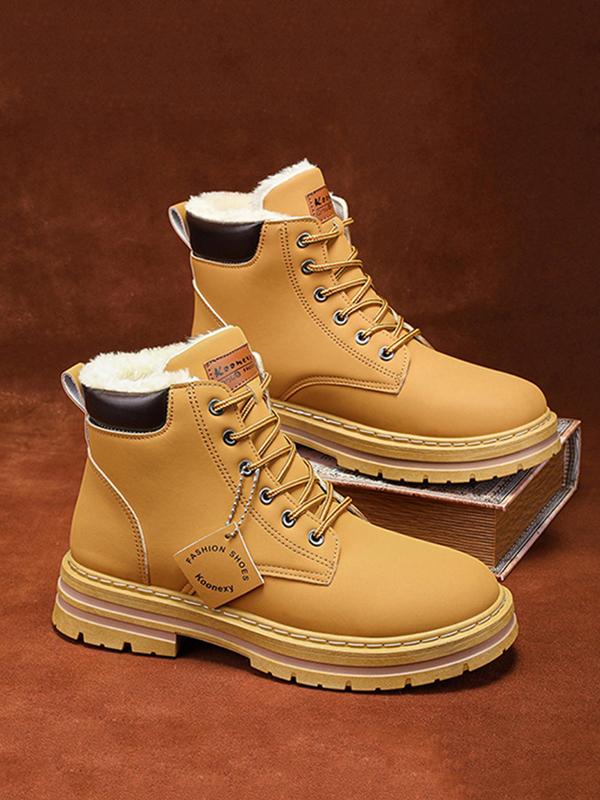 Men's Fashionable Lace Up Ankle Boots, Casual Warm Snow Boots for Outdoor Activities, Male All-match Round Toe Boots for Daily Wear