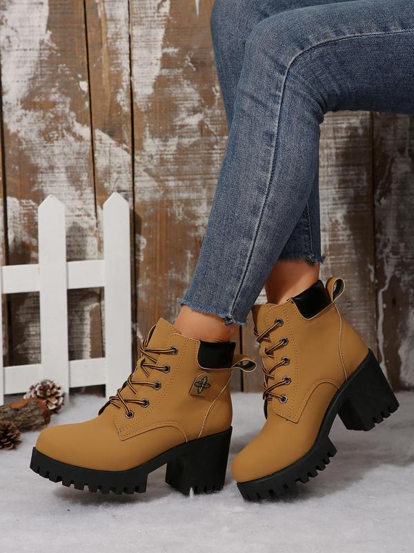 Women's Fashionable Lace Up   Boots, Casual Comfortable Boots for Daily Wear, Perfect for Students and Outdoor Sports