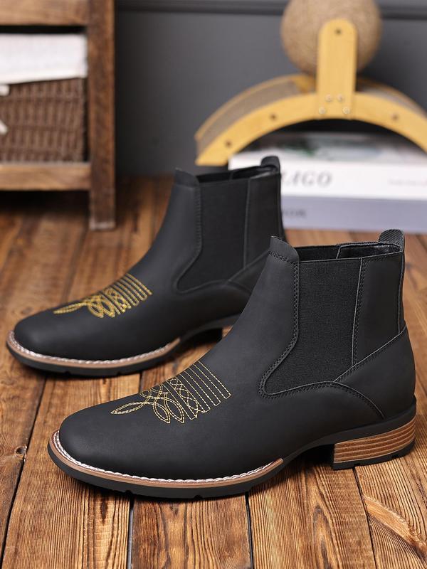 Men's Business Embroidering Design Ankle Boots, Fashionable Round Toe Chelsea Boots for Daily Wear, Male All-match Shoes for Daily Wear Boy Footwear