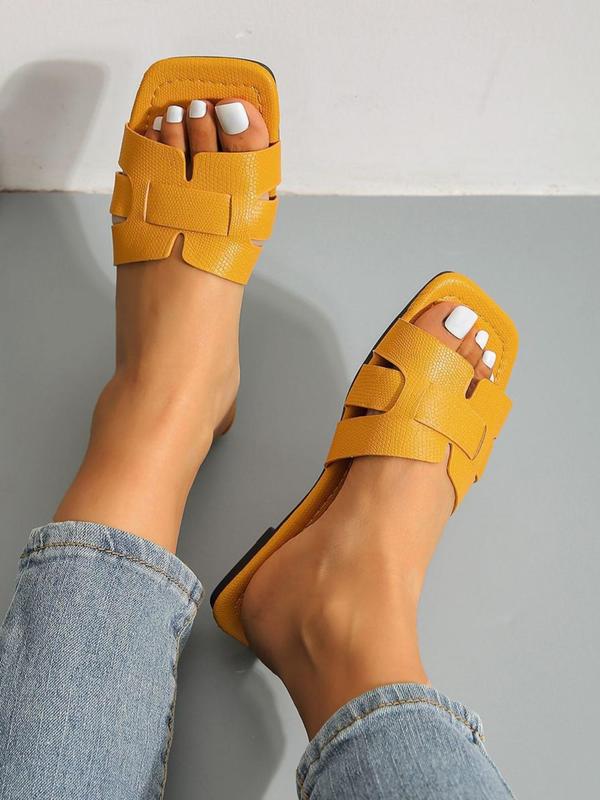 Square Toe Flat Sandals for Women, Solid Color Flat Sandals Summer 2024, Elegant Slippers Sandals for Summer Daily Wear, Girl Comfort Walking Shoes