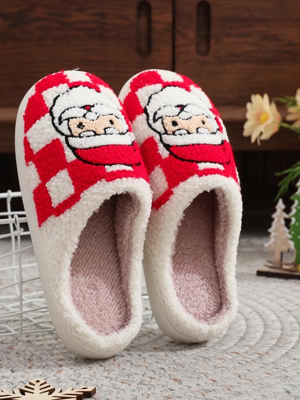 Christmas Themed Santa Claus Embroidered Plush Slippers, Casual Soft Comfortable Home Slippers for Women & Men, Fashionable Slippers for Indoor & Outdoor Wear