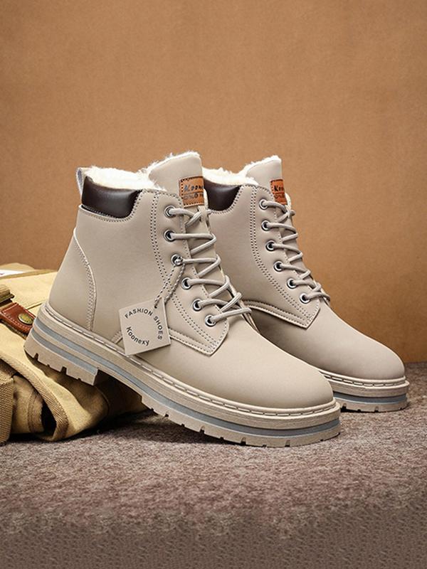 Men's Fashionable Lace Up Ankle Boots, Casual Warm Snow Boots for Outdoor Activities, Male All-match Round Toe Boots for Daily Wear