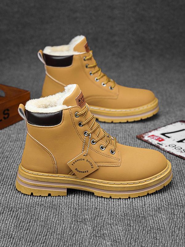 Men's Fashionable Lace Up Ankle Boots, Casual Warm Snow Boots for Outdoor Activities, Male All-match Round Toe Boots for Daily Wear