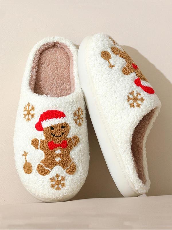 Christmas women's cute Christmas theme slippers, autumn and winter casual soft and comfortable home slippers, snowflake gingerbread man cotton slippers