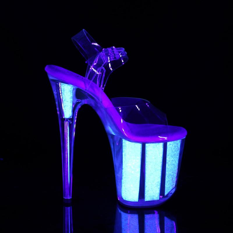 8 Inch Heel FLAMINGO-808UVG Clear Neon Opal Glitter