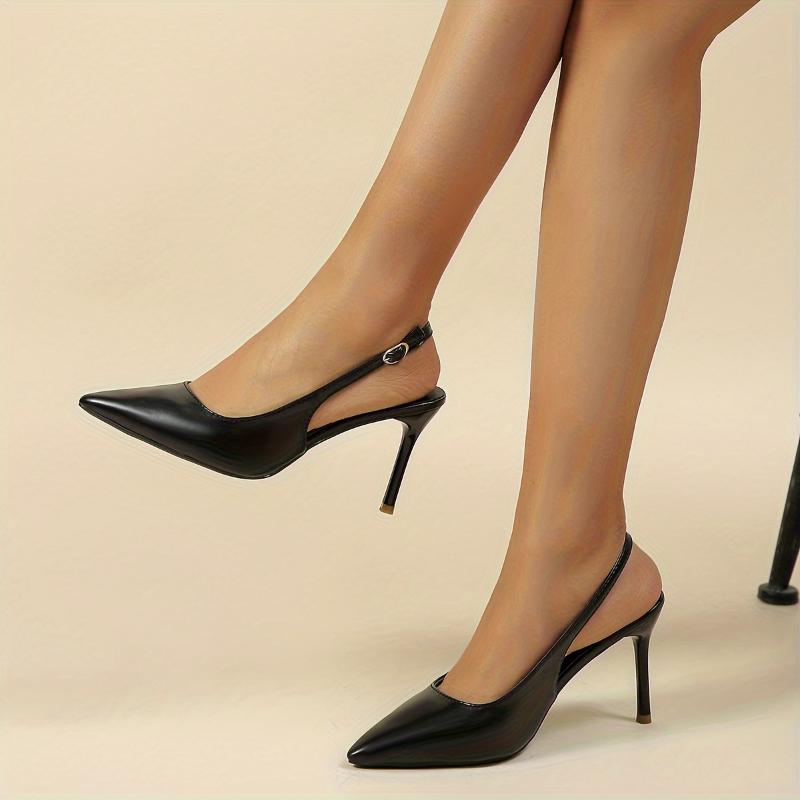 Women's Solid Color Stiletto Heels, Elegant Point Toe Dress Pumps, Stylish Buckle Strap Slingback Heels