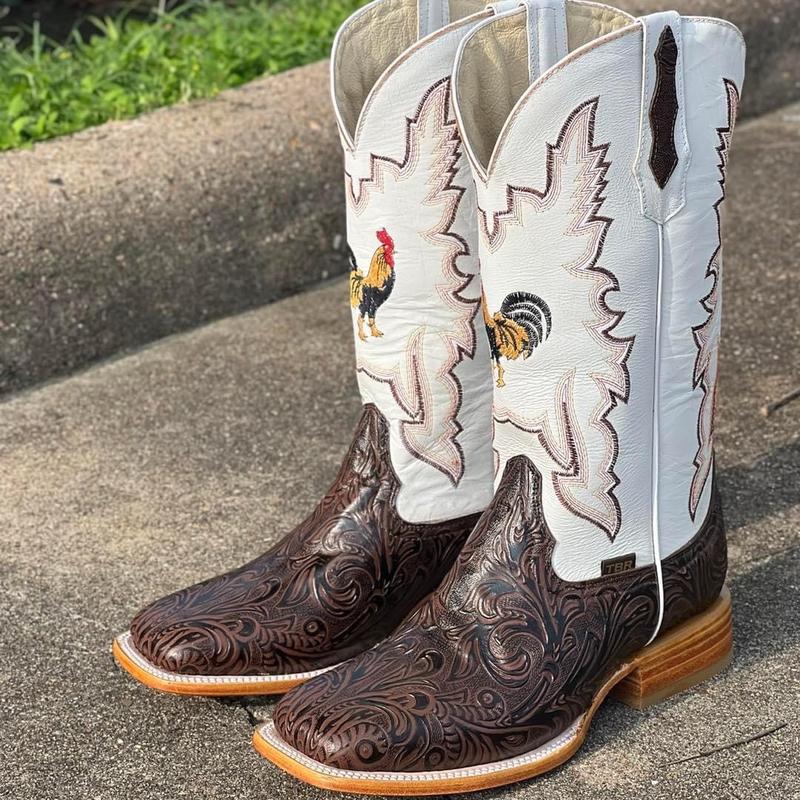 MENS BROWN WHITE WESTERN BOOTS