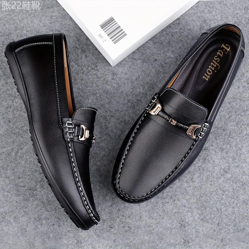 Men's Solid Moc Toe Penny Loafers With Split Cowhide Uppers, Wear-resistant Lightweight Slip On Comfy Shoes, Middle Aged Men's Footwear Boy Walking Shoes Flat Leather Rubber Slipon